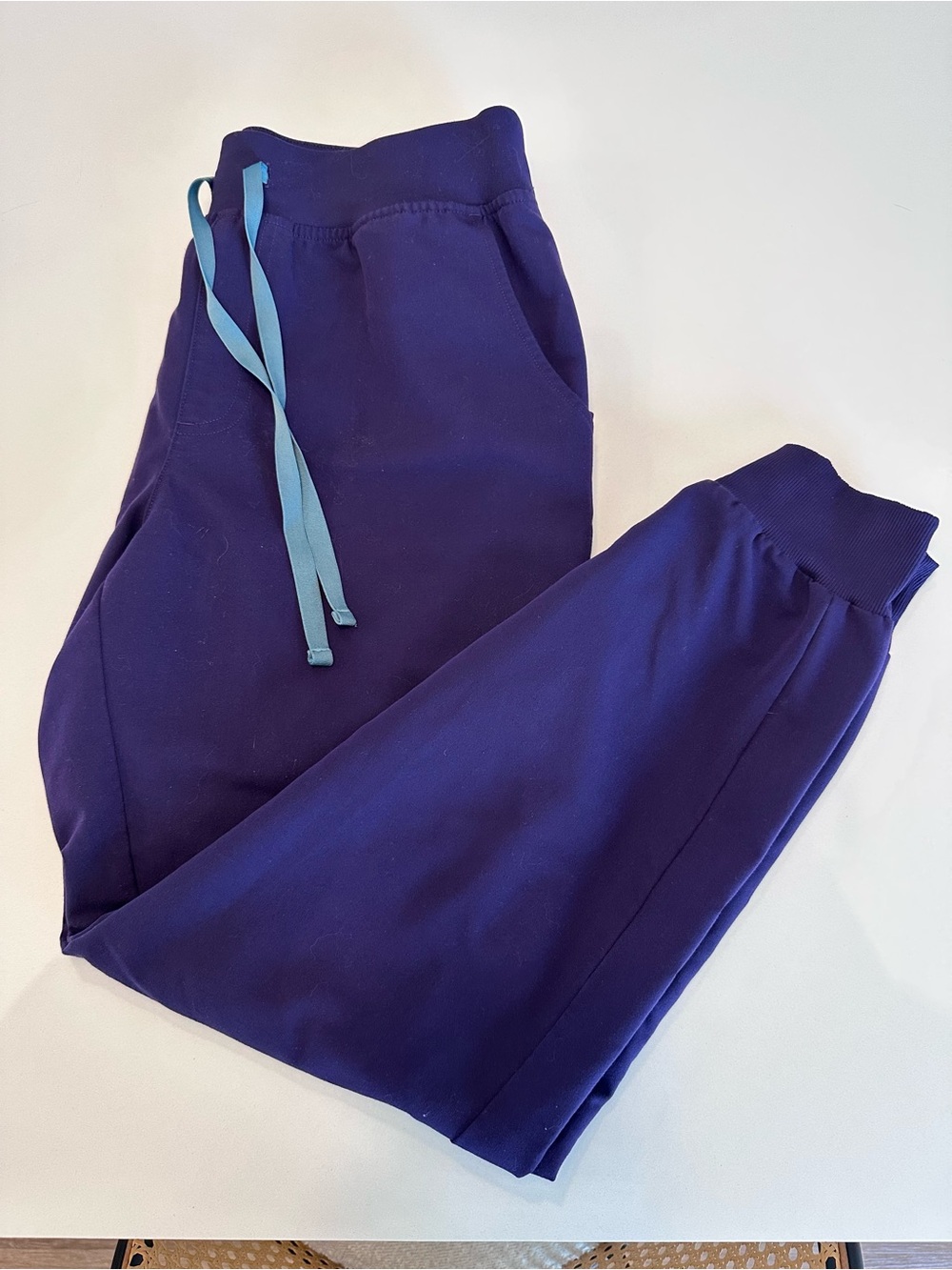 Figs Purple Track Pants with Teal Drawstring